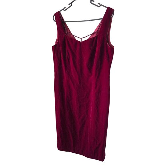 Vintage Liz Claiborne Night Size 12 Velvet Deep Red Beaded Neck Party Formal - Picture 1 of 12